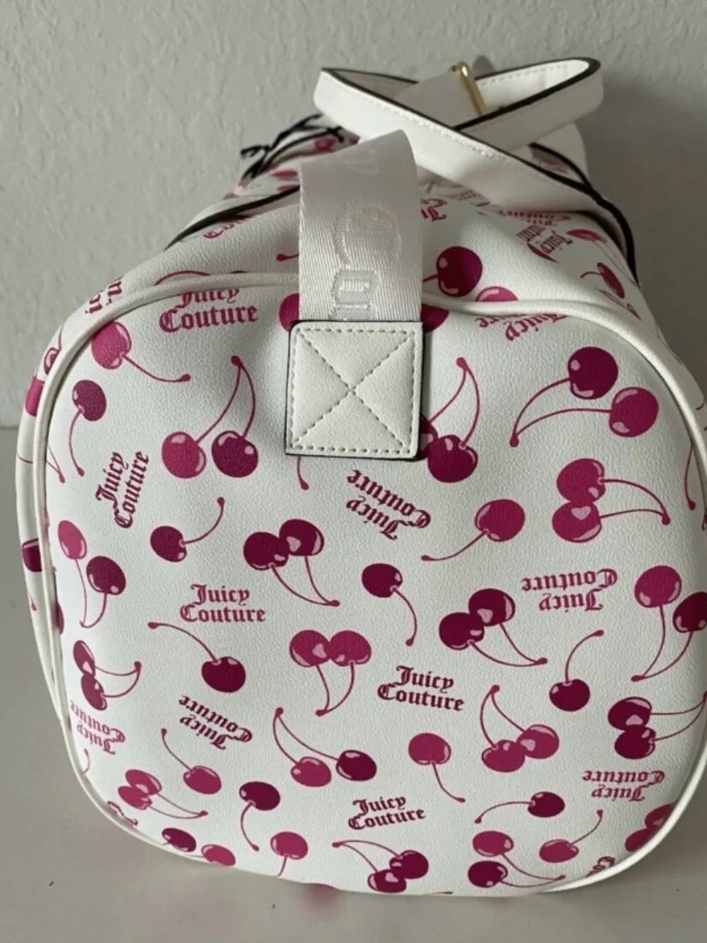 Juicy Couture Cherry Print Weekender Bag White Pink Duffle Travel Bag